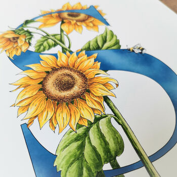 S Is For Sunflowers Letter Print, Personalised, 4 of 9