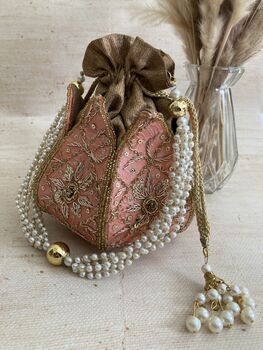 Pink Handcrafted Raw Silk Potli Bag/Wrist Bag, 4 of 4