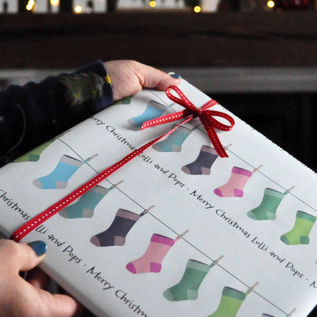 Christmas Stocking Gift Wrapping Paper Personalised By Spotty N Stripy