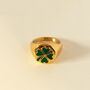 Chunky Signet Ring Emerald Green Clover, Gold Colour, thumbnail 1 of 4