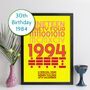 Personalised 30th Birthday 1994 Print With Message Gift, thumbnail 10 of 10