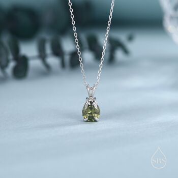 Olive Green Cz Pear Cut Pendant Necklace In Sterling Silver, 5 of 12