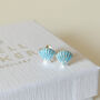 Sterling Silver And Blue Enamel Seashell Stud Earrings, thumbnail 1 of 4