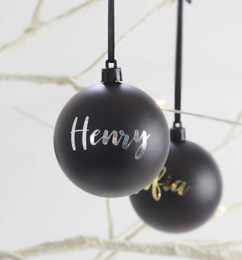 Personalised Matt Black And Foil Christmas Bauble, 1 of 5