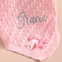Personalise Dusty Pink Knitted Blanket With Bow, thumbnail 3 of 7