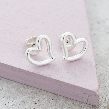 Solid Silver Simply Heart Outline Stud Earrings, 2 of 4