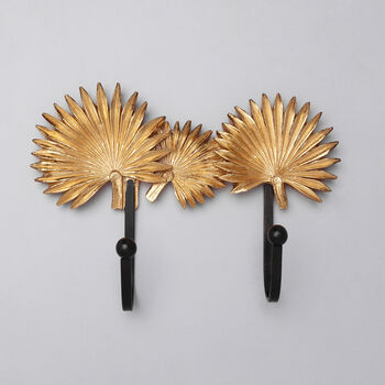 G Decor Gold Dust Double Palm Leaves Wall Coat Hooks, 2 of 3
