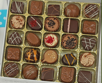 Luxury Belgian 25 Chocolate Collection Box Polka Dot Ribbon, 2 of 2