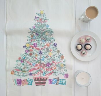 'Oh Christmas Tree' Linen T Towel, 3 of 4