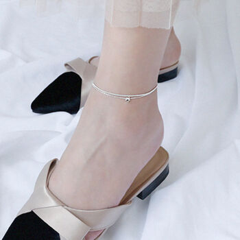 Sterling Silver Double Chain Star Charm Anklet, 2 of 7