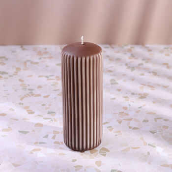 G Decor Velluto Caffè Sculpted Coffee Toned Ribbed Pillar Candle In A Velvet Matte Finish, 2 of 3