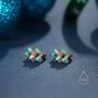 Green Opal Leaf Huggie Hoop Earrings, thumbnail 1 of 9