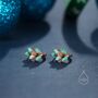 Sterling Silver Green Opal Leaf Huggie Hoop Earrings, thumbnail 1 of 10