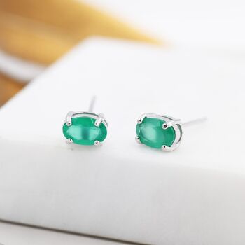 Genuine Green Onyx Stud Earrings Sterling Silver, 2 of 12