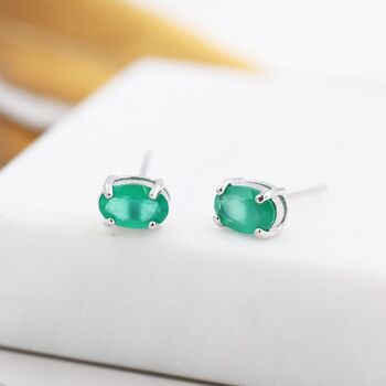 Genuine Green Onyx Stud Earrings Sterling Silver, 2 of 11