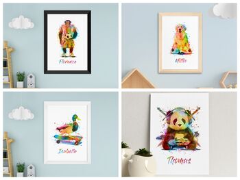 Personalised Watercolour Animal Wall Print, 2 of 12