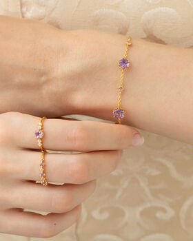 Pink Sapphire And Amethyst Stackable Half Eternity Band In Sterling Silver And Gold, 9 of 12