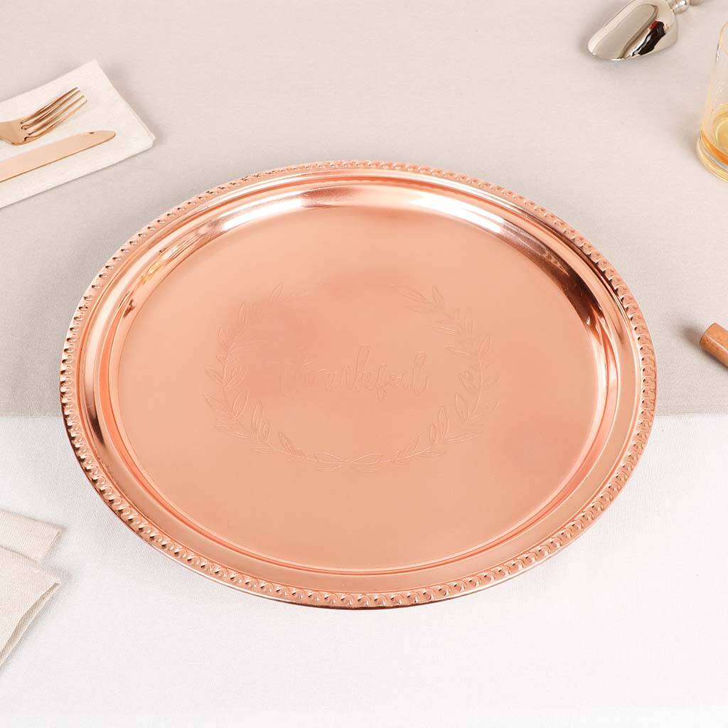 'Thankful' Etched Copper Lazy Susan Bar Tray By Dibor