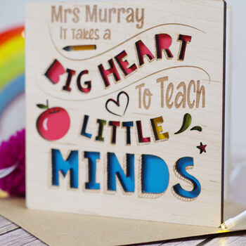 3D Wooden Engraved Teacher Big Heart To Teach Card, 3 of 5