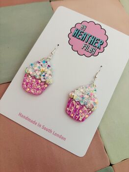 Pink Cupcake Glitter Statement Earrings / Baker Gift Idea / Bakery Aesthetic, 5 of 5