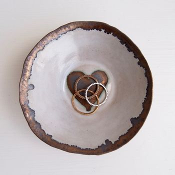 A Handmade Wedding Gold Heart Ceramic Ring Dish, 5 of 11