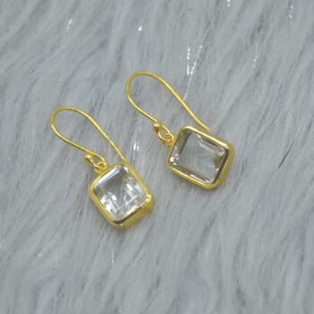 Green Amethyst Silver Drop Square Earrings, 8 of 9