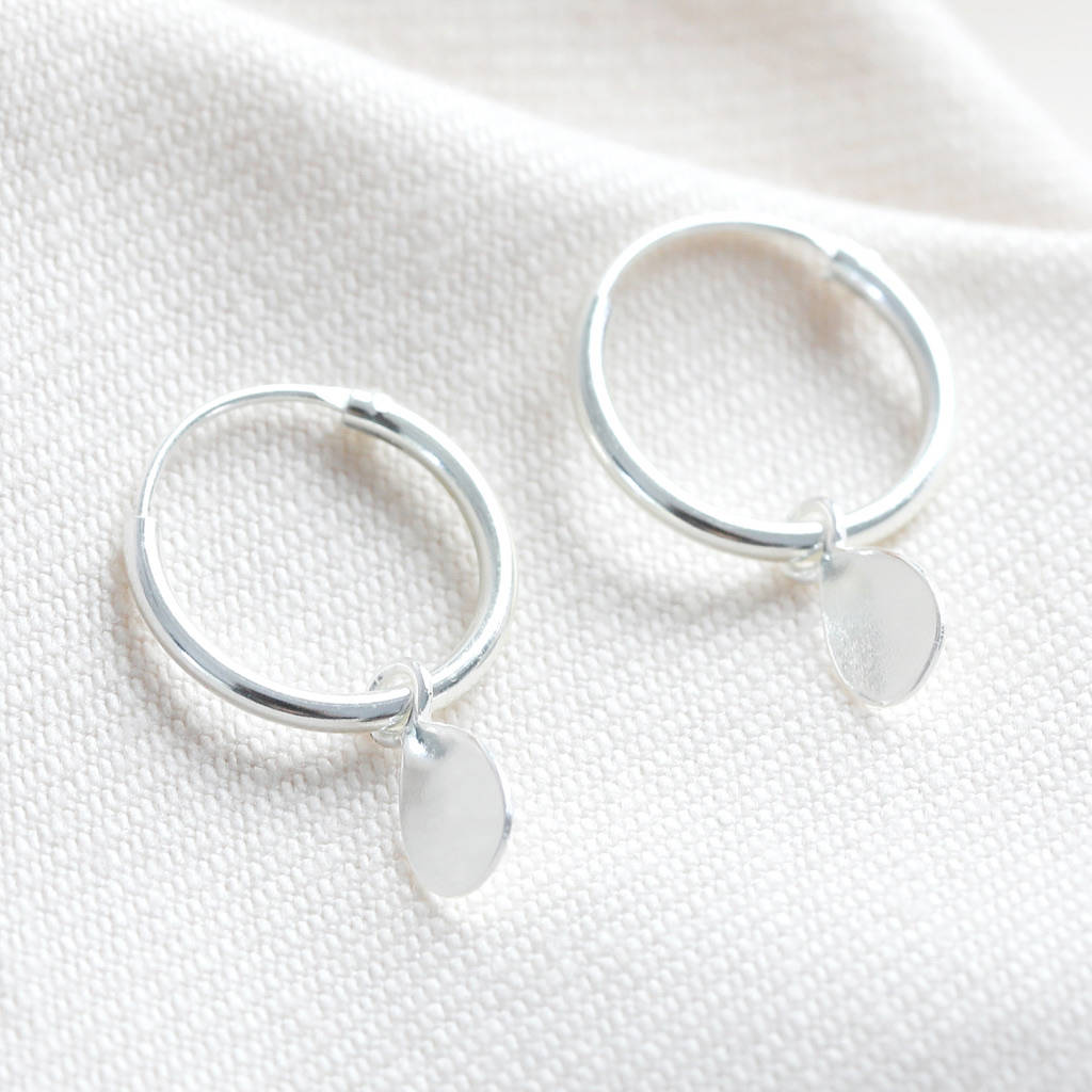 Sterling Silver Teardrop Charm Hoop Earrings By Lisa Angel