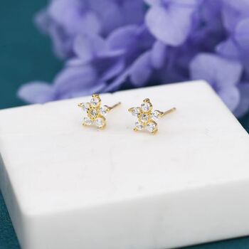 Uncoloured Forget Me Not Flower Cz Stud Earrings, 4 of 11