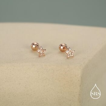 Tiny Open Star Screw Back Earrings In Sterling Silver, 5 of 11