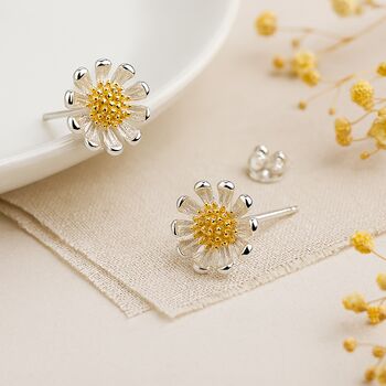 Sterling Silver And Gold Daisy April Birth Flower Earrings, 4 of 8