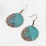 Antique Bronze And Turquoise Disc Drop Earrings, thumbnail 1 of 3
