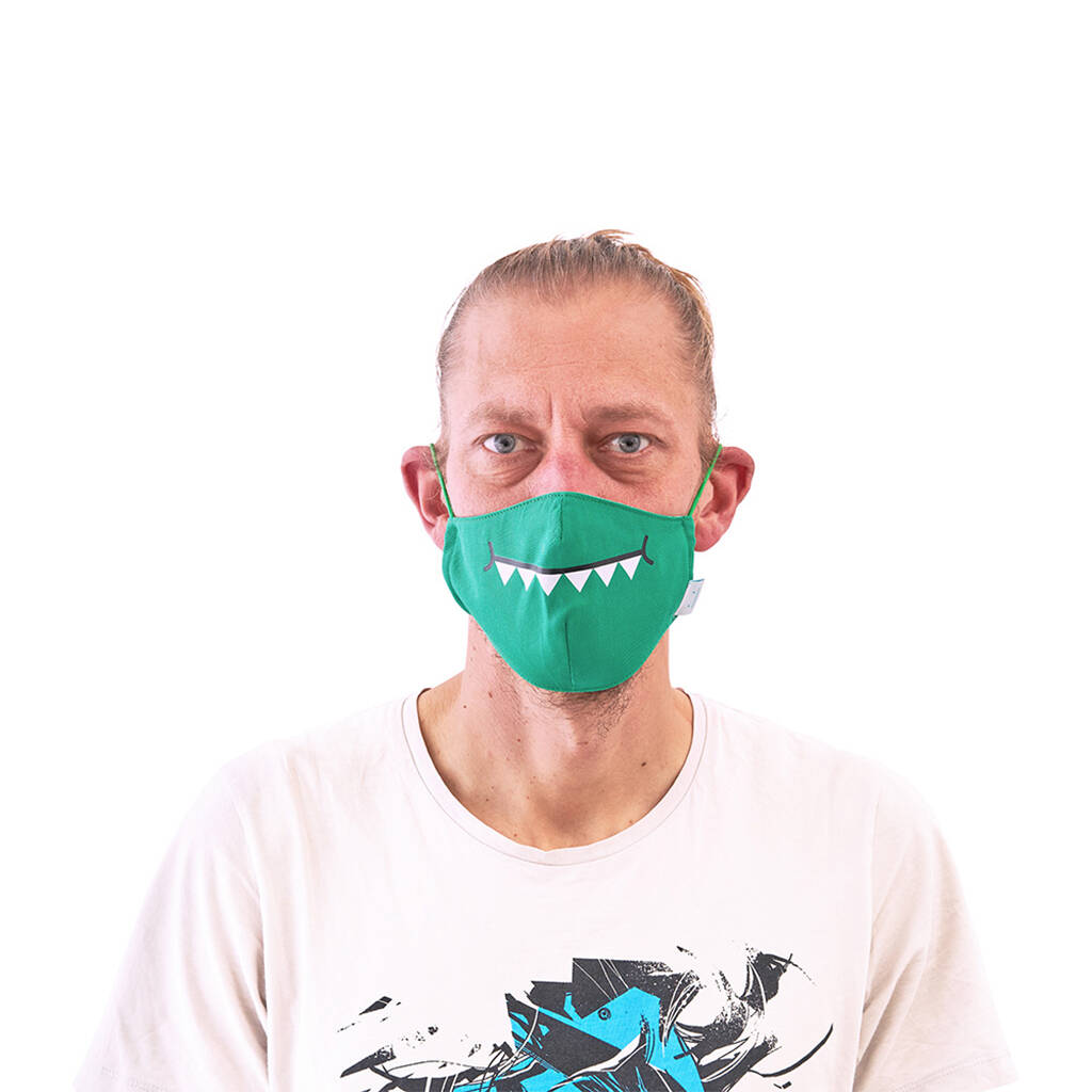 Green Toothy Dinosaur Adult Face Mask, 1 of 4
