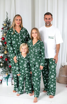 Family Christmas Green Snowflake Personalised Pyjamas, 2 of 12