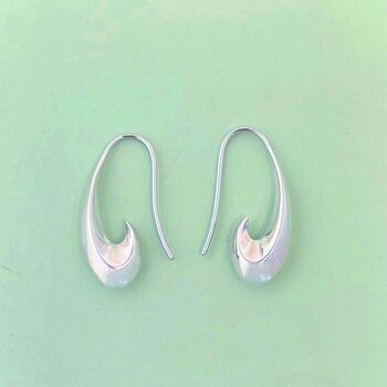 Sterling Silver Teardrop Curved Hoop Earrings, 3 of 5
