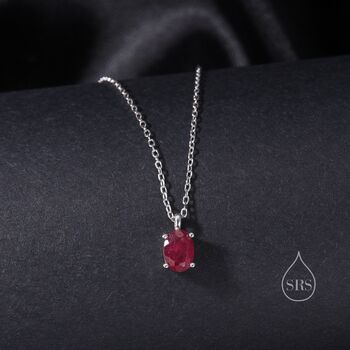Tiny Genuine Raw Ruby Crystal Oval Pendant Necklace, 4 of 10