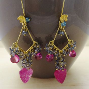 Ruby, Topaz Pink Quartz Chandelier Earrings, 5 of 5