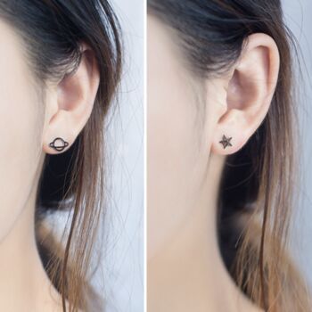 Sterling Silver Star And Planet Stud Earrings, 2 of 5