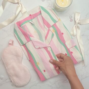 Christmas Pyjama Gift Set – Striped Pastel Pjs And Eye Mask – Ideal For Her And Teens, 2 of 10