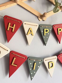 Handcrafted Wooden Christmas Tree Bunting Garland For Festive Home Decor, 6 of 8