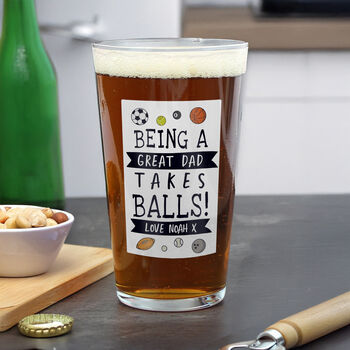 Personalised Step Dad It Takes Balls Beer Glass, 2 of 3