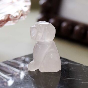 Rose Quartz / Clear Quartz Dog Carved Gemstone, 3 of 7
