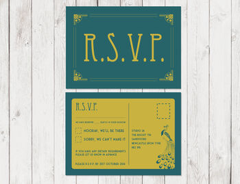 Art Nouveau Peacock Themed Wedding Invitation, 3 of 3