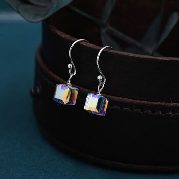 Aurora Borealis Cube Drop Hook Earrings, 2 of 11