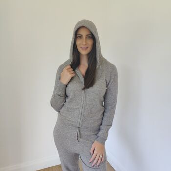 Personalised Pure Cashmere Grey Jumpsuit Hooded Onesie, 4 of 11
