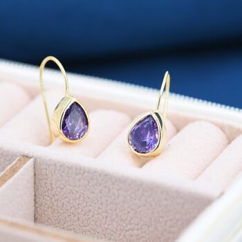 Amethyst Purple Cz Droplet Drop Hook Earrings, 7 of 11