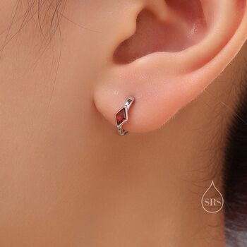 Tiny Rhombus Garnet Red Cz Huggie Hoop In Sterling Silver, 6 of 12