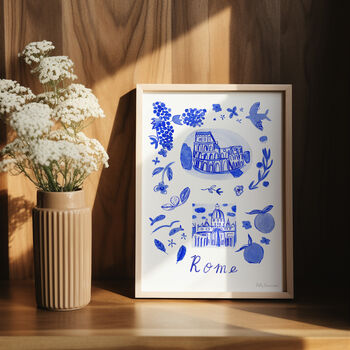 Scenes Of Rome, Italy Blue Tile Inspired Travel Print, 5 of 12