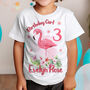 Girls Personalised Flamingo Theme Birthday T Shirt, thumbnail 1 of 4