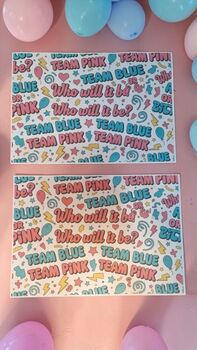 Gender Reveal Wrapping Paper – Set Of Two A3 Sheets – Baby Shower Gift Wrap | Team Pink Or Blue, 2 of 3