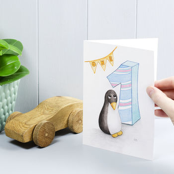 Happy 1st Birthday Penguin Greeting Card, 2 of 2
